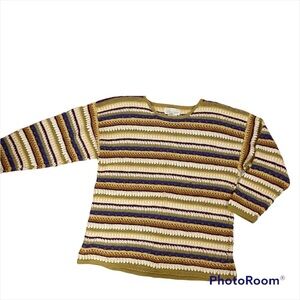 VINTAGE Jennifer Reed Hand Knitted Striped Ramie Cotton Sweater Medium